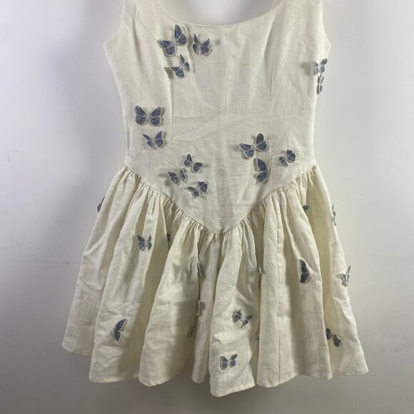 Agua By Agua Bendita Lima Embroidered Butterfly Linen Dress - Picture 3 of 10